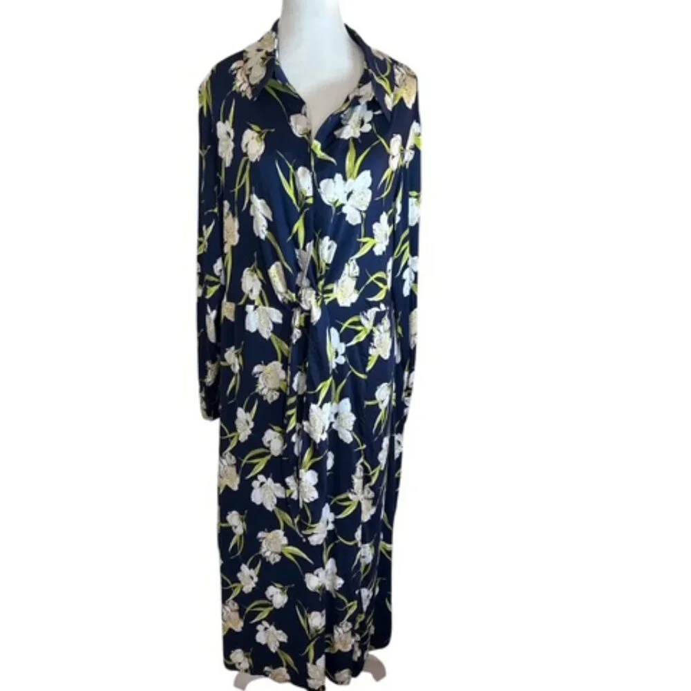 Cato Maxi Dress Tie Waist Blue and White Floral Dress Women's Size 18/20W - Picture 2 of 12